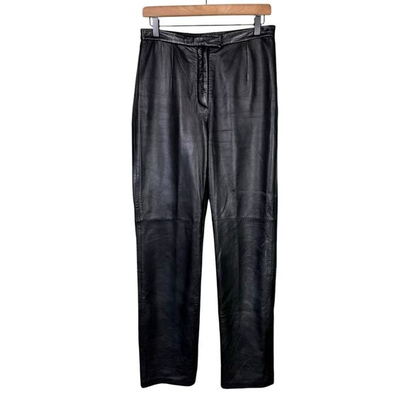JLC New York Vintage Black Genuine Leather Straight Leg High Waist Pants - Picture 1 of 9